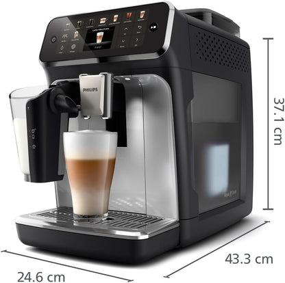Philips Serie 5500 Kaffeevollautomat – LatteGo Milchsystem, 20 heiße und kalte Kaffeespezialitäten, 40% leiser mit SilentBrew, QuickStart, Schwarz und Silber (EP5546/70)